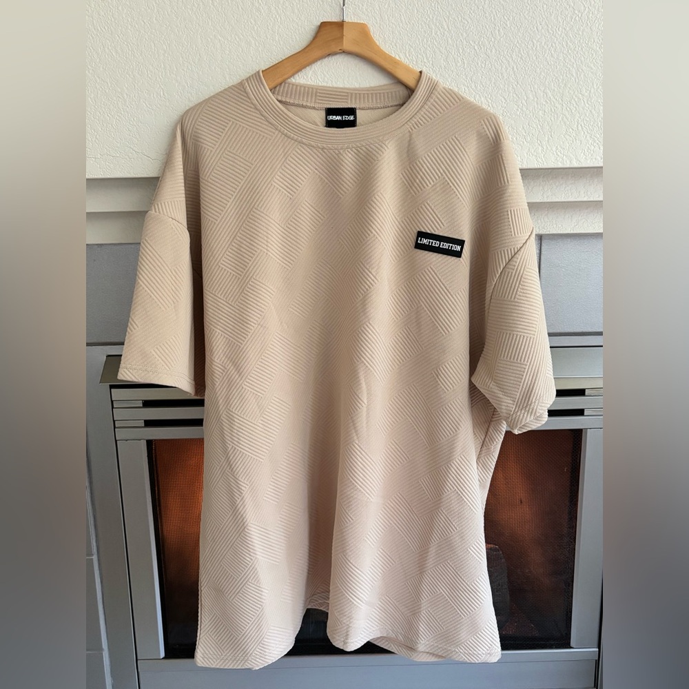 URBAN EDGE Limited Edition Beige Textured Short-Sleeve Shirt 4XL